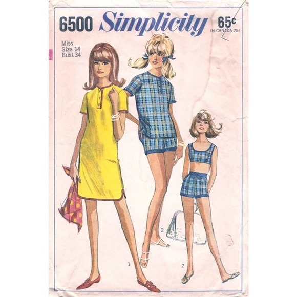 Simplicity Swim Vintage 96s Simplicity 6500 Sewing Pattern Size 12